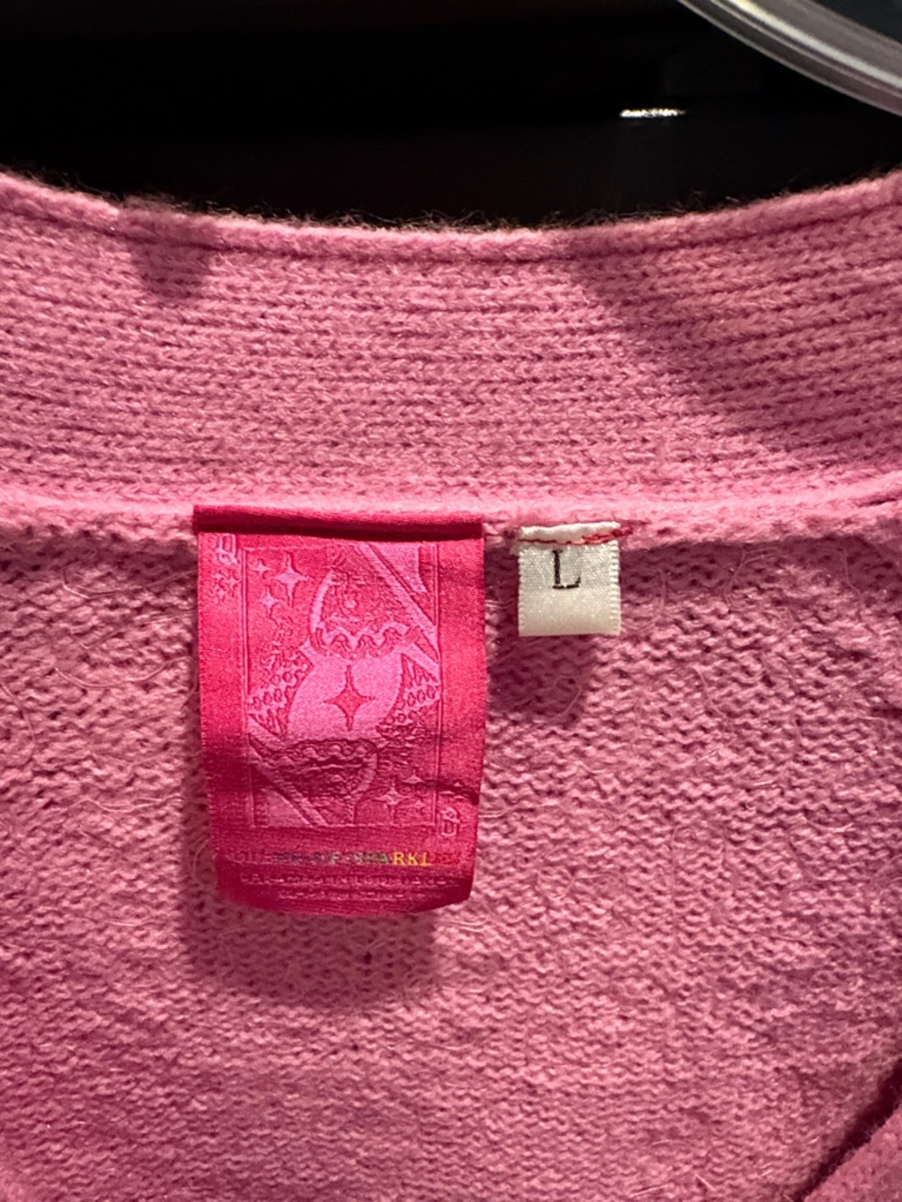 QUEEN OF SPARKLES Pink Sequin Champagne Bottle Cardigan - Picture 2 of 2